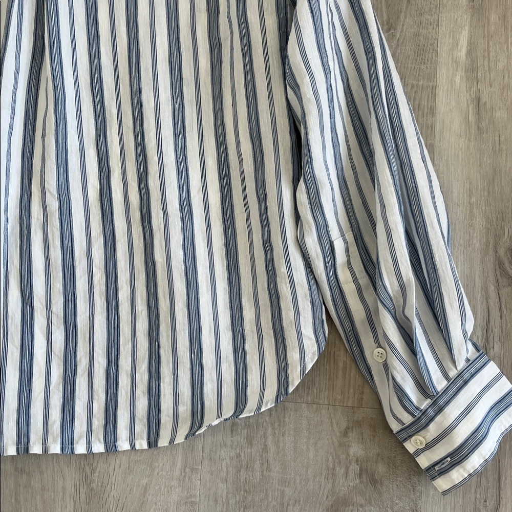 FRAME Clean Safari Striped Linen Blend Shirt Button Down Stand Collar Womens XS - Picture 13 of 15
